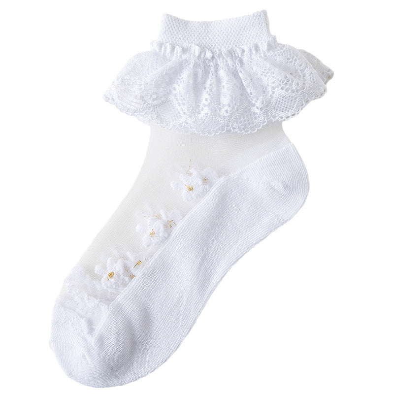 Girls Flower Lace Trim Mesh Soft Socks for Spring Summer