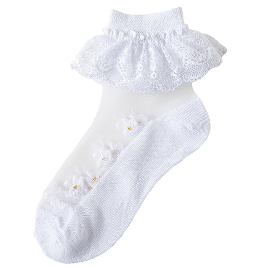 Girls Flower Lace Trim Mesh Soft Socks for Spring Summer