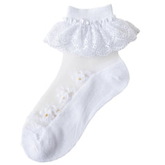 Girls Flower Lace Trim Mesh Soft Socks for Spring Summer