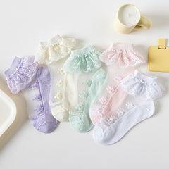 Girls Flower Lace Trim Mesh Soft Socks for Spring Summer