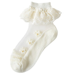 Girls Flower Lace Trim Mesh Soft Socks for Spring Summer