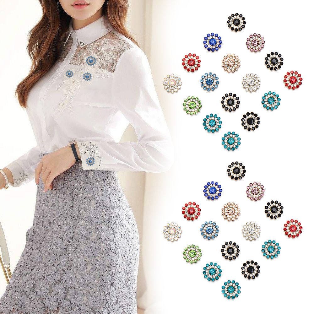 10pcs 14mm Rhinestone Flower Buttons Crystal Glass Clothes Decoration