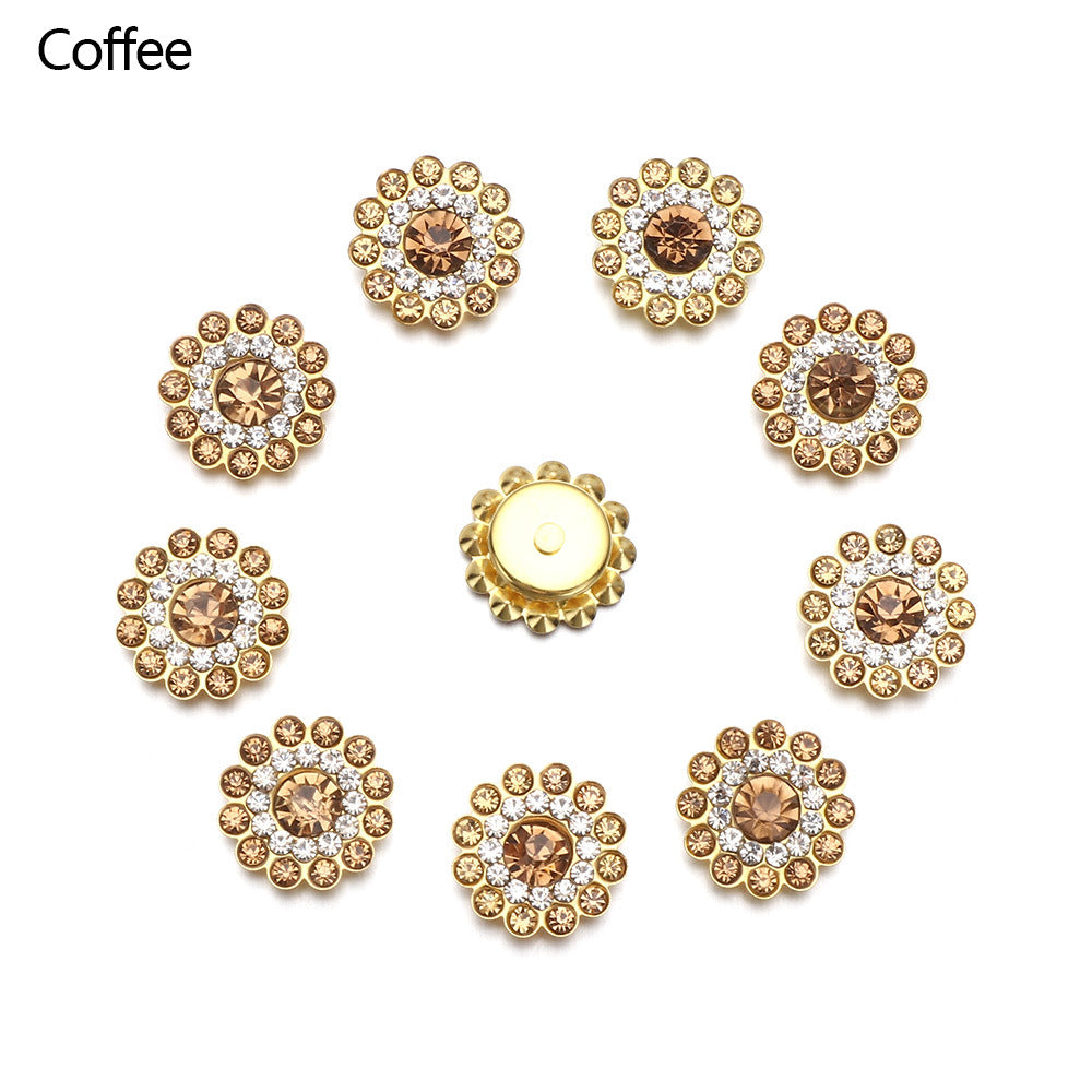10pcs 14mm Rhinestone Flower Buttons Crystal Glass Clothes Decoration
