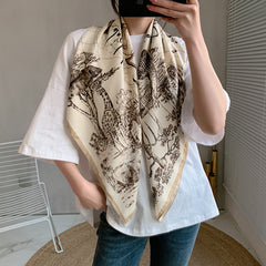 French Style Satin Square Scarf Bandana Silk Head Wrap Sunscreen Towel