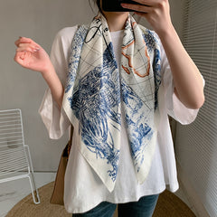 French Style Satin Square Scarf Bandana Silk Head Wrap Sunscreen Towel