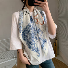 French Style Satin Square Scarf Bandana Silk Head Wrap Sunscreen Towel