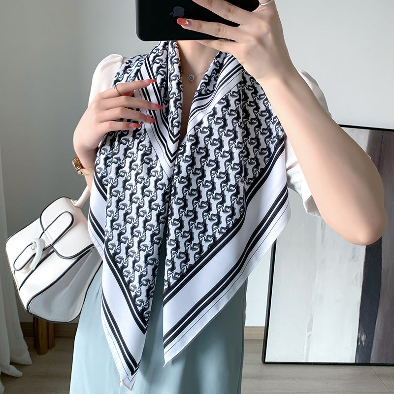 French Style Satin Square Scarf Bandana Silk Head Wrap Sunscreen Towel