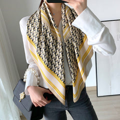 French Style Satin Square Scarf Bandana Silk Head Wrap Sunscreen Towel