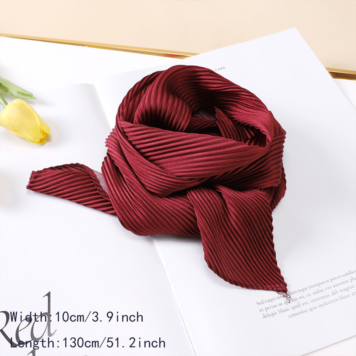 Solid Crinkle Ribbon Silk Scarf Neck Tie Headband