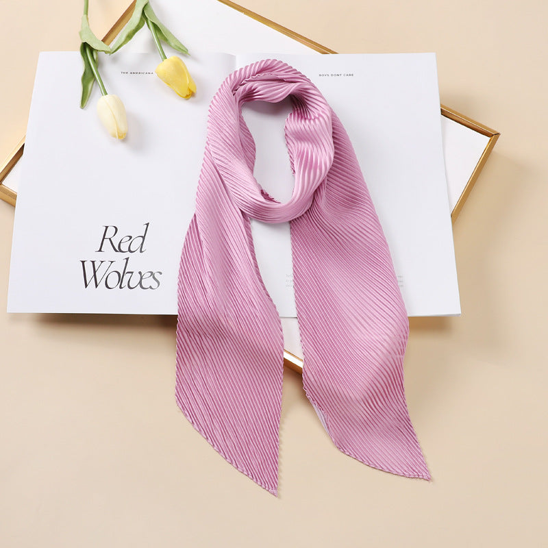 Solid Crinkle Ribbon Silk Scarf Neck Tie Headband