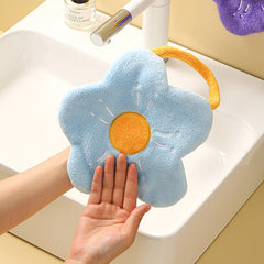 Quick Dry Hand Towel Coral Fleece Flower Shape for Kitchen Bathroom Camping
