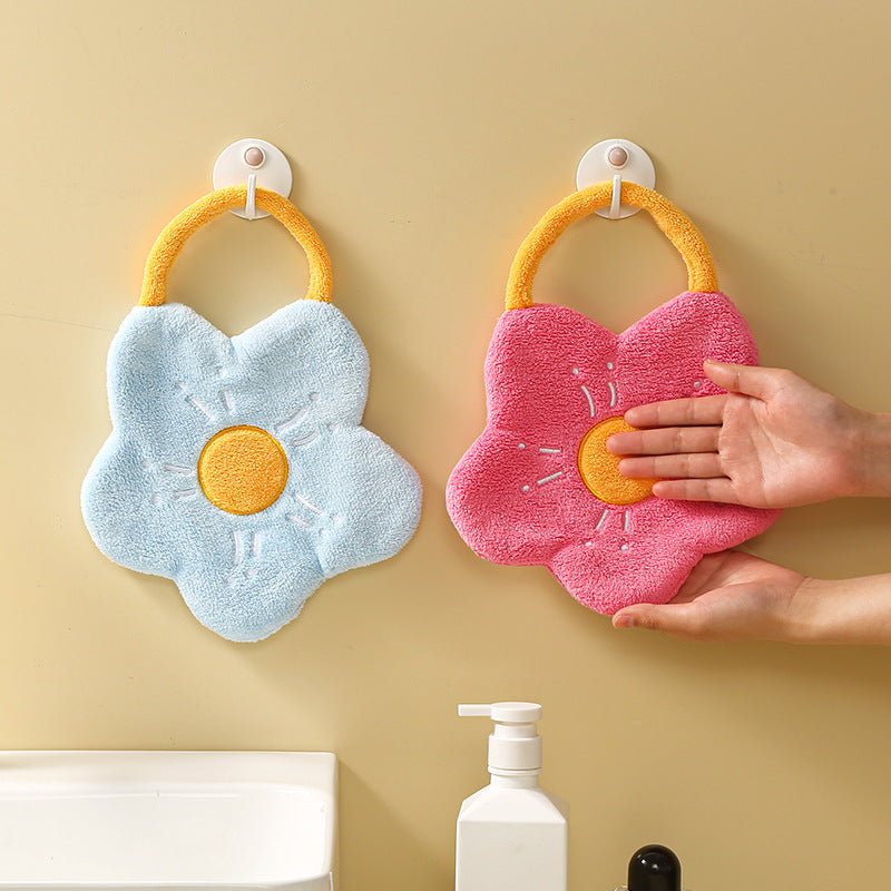 Quick Dry Hand Towel Coral Fleece Flower Shape for Kitchen Bathroom Camping