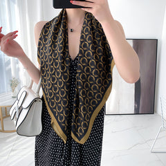 Classic Print Square Scarf Large Satin Shawl Bandana Women