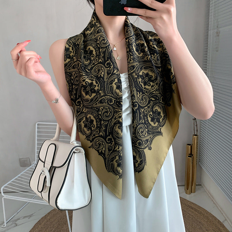 Classic Print Square Scarf Large Satin Shawl Bandana Women