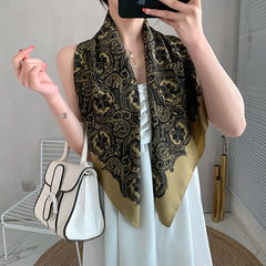 Classic Print Square Scarf Large Satin Shawl Bandana Women