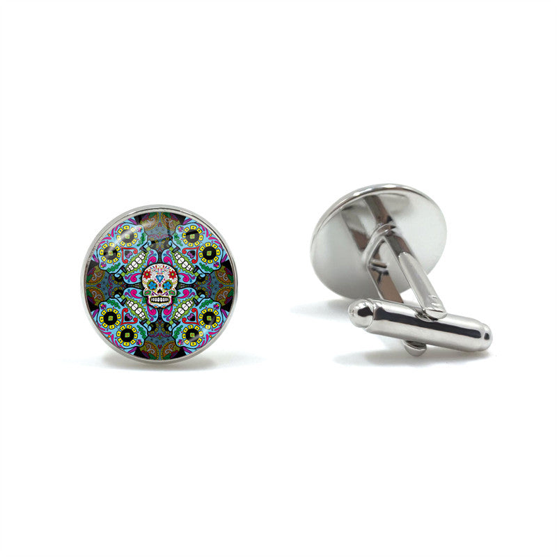 Men's Skeleton Pattern Round Metal Cufflinks