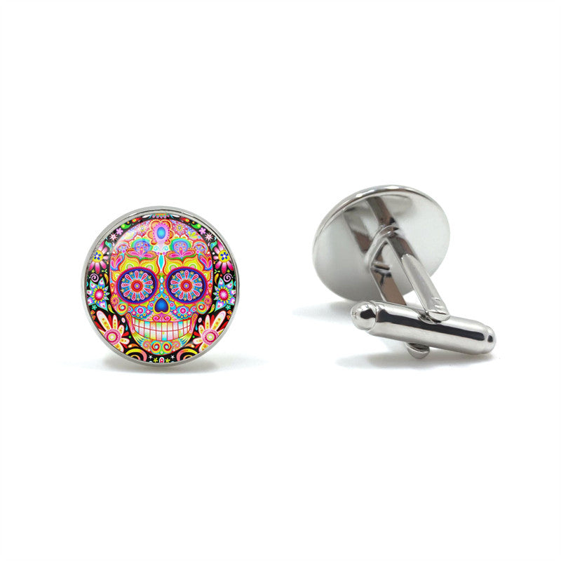 Men's Skeleton Pattern Round Metal Cufflinks