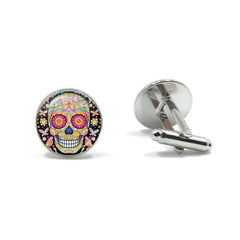 Men's Skeleton Pattern Round Metal Cufflinks
