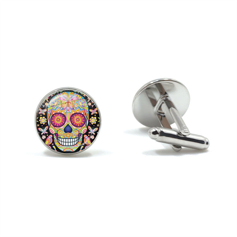 Men's Skeleton Pattern Round Metal Cufflinks