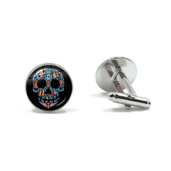 Men's Skeleton Pattern Round Metal Cufflinks