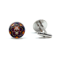 Men's Skeleton Pattern Round Metal Cufflinks