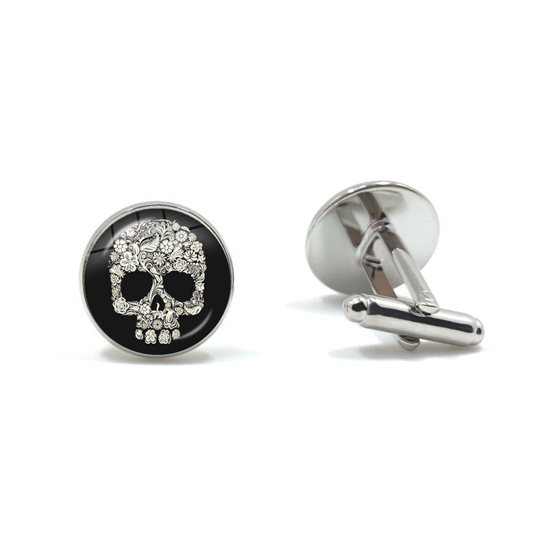 Men's Skeleton Pattern Round Metal Cufflinks