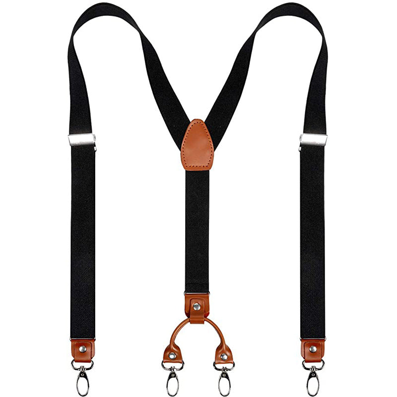 Leather Suspenders 2 Width 4 Hooks Y Back Retro Braces Suspensorios Wedding