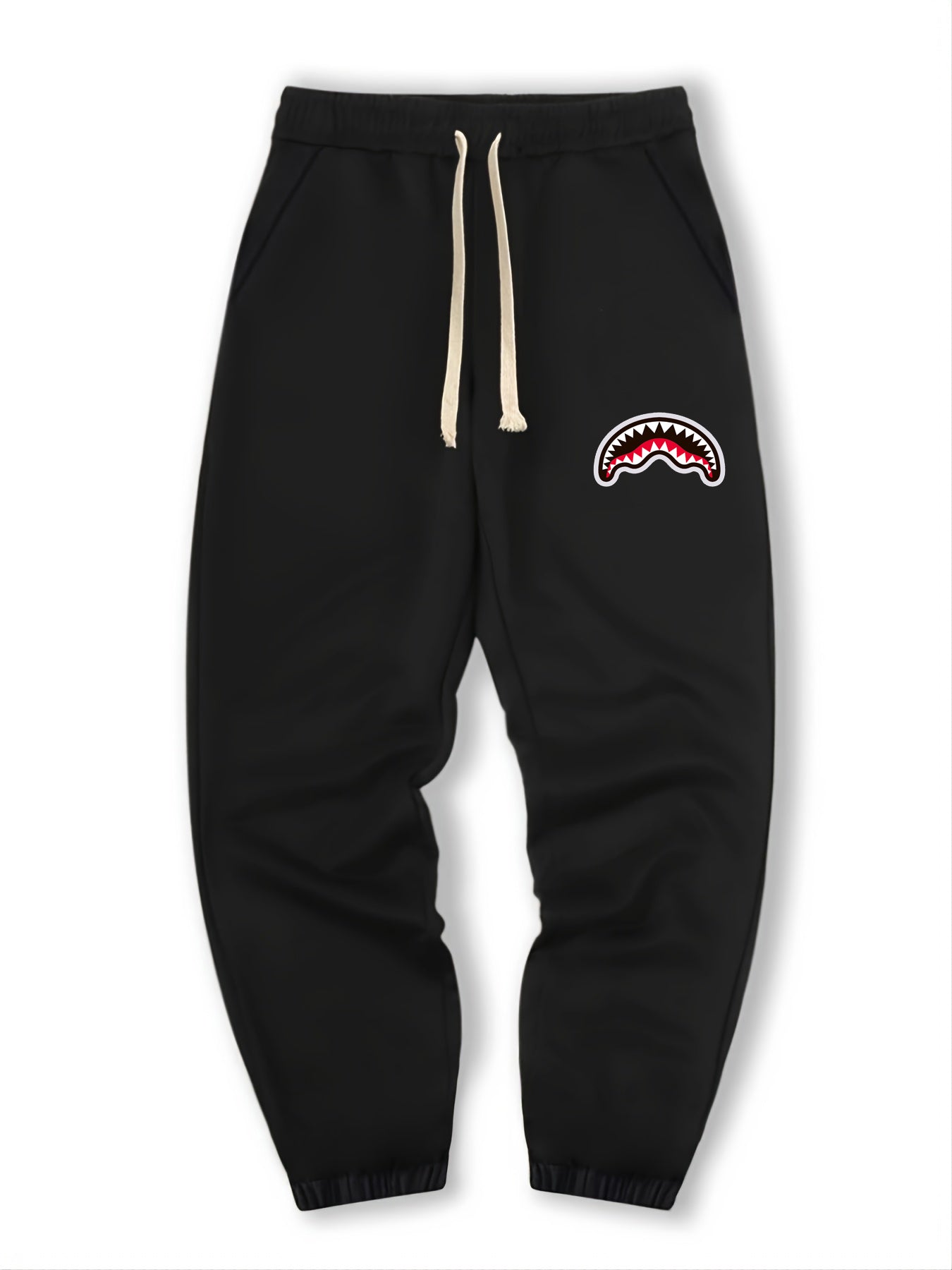 Shark Mouth Print Men's Drawstring Pocket Sweatpants