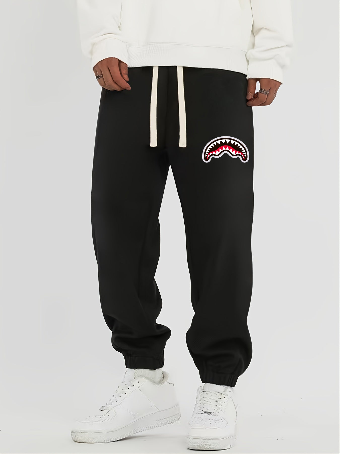 Shark Mouth Print Men's Drawstring Pocket Sweatpants