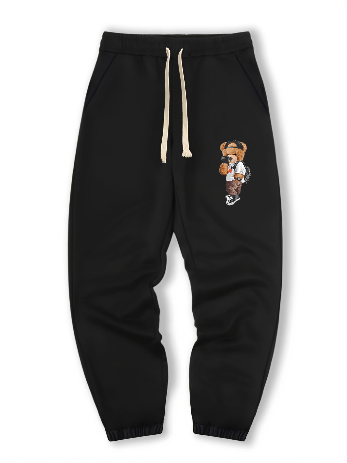 Bear Taking Photos Print Men's Drawstring Pocket Sweatpants