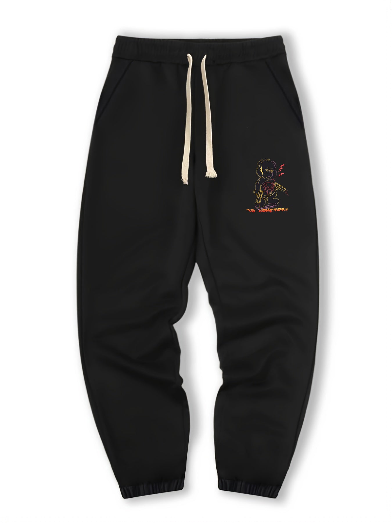 Bear Print Men's Drawstring Jogger Pants
