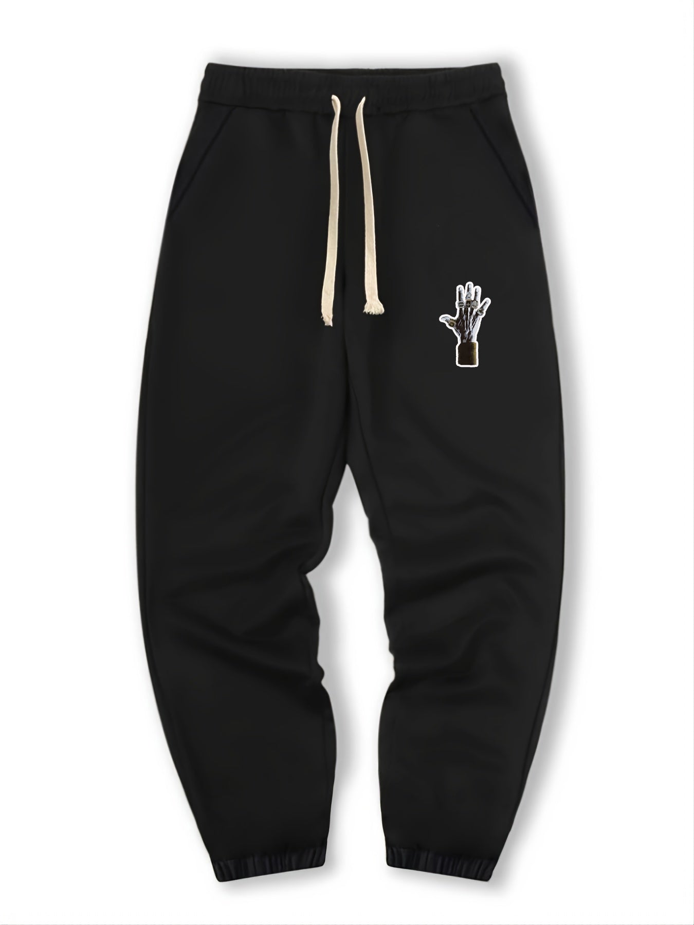Hand Print Men's Drawstring Pocket Sweatpants Loose Casual Jogger Pants