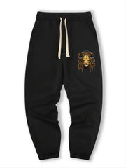 Rock Lion Print Drawstring Pocket Sweatpants Loose Casual Jogger Pants