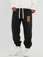 Mechanical Bear Print Men's Drawstring Sweatpants Loose Casual Jogger Pants