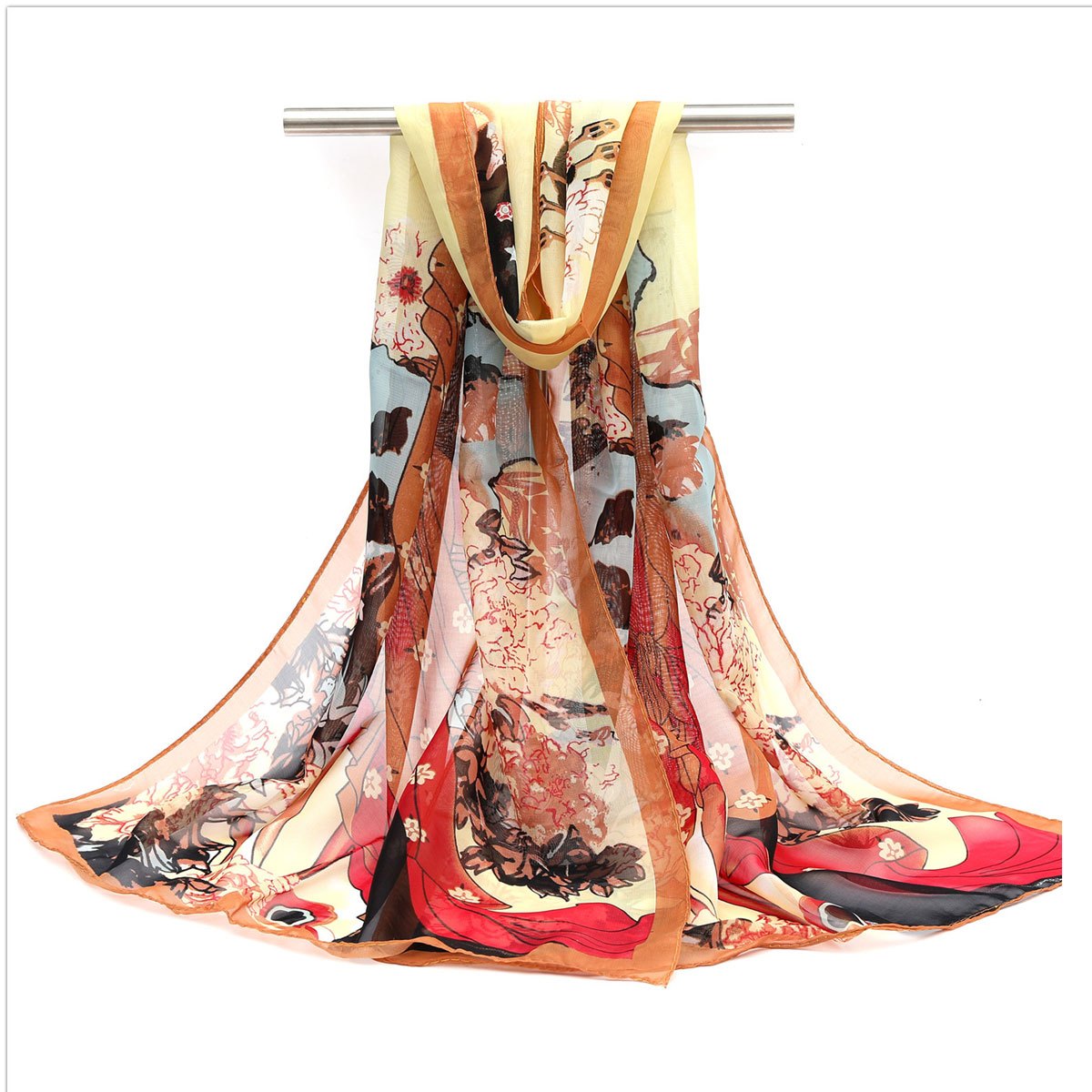 Boho Landscape Print Chiffon Scarf Vintage Casual Shawl Women