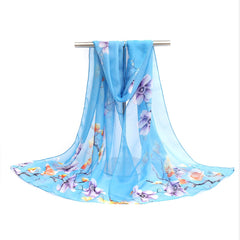 Flower Branch Print Chiffon Scarf Casual Shawl