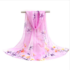 Flower Branch Print Chiffon Scarf Casual Shawl