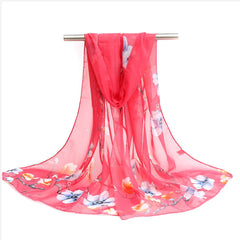 Flower Branch Print Chiffon Scarf Casual Shawl
