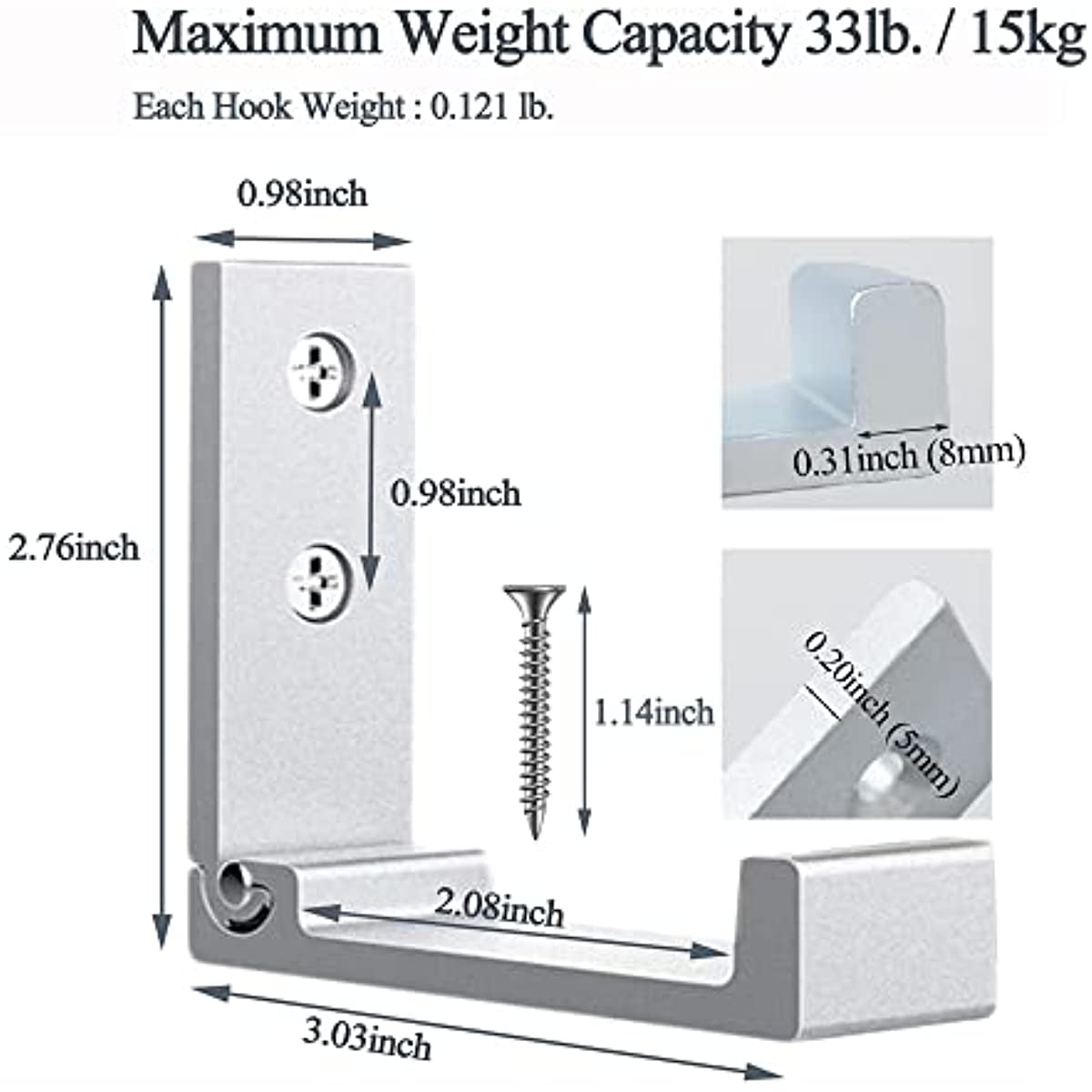 2pcs Alum. Alloy Folding Coat Hooks 33lbs Load