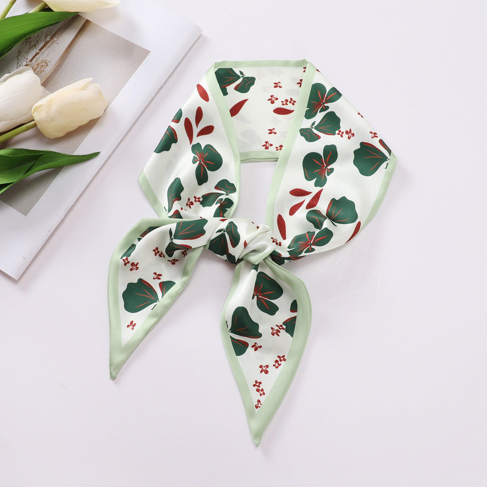 Floral Print Silk Ribbon Scarf Head Hair Handbag Wrap