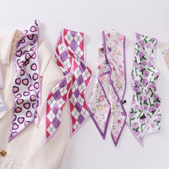 Floral Print Silk Ribbon Scarf Head Hair Handbag Wrap