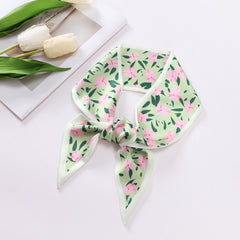 Floral Print Silk Ribbon Scarf Head Hair Handbag Wrap