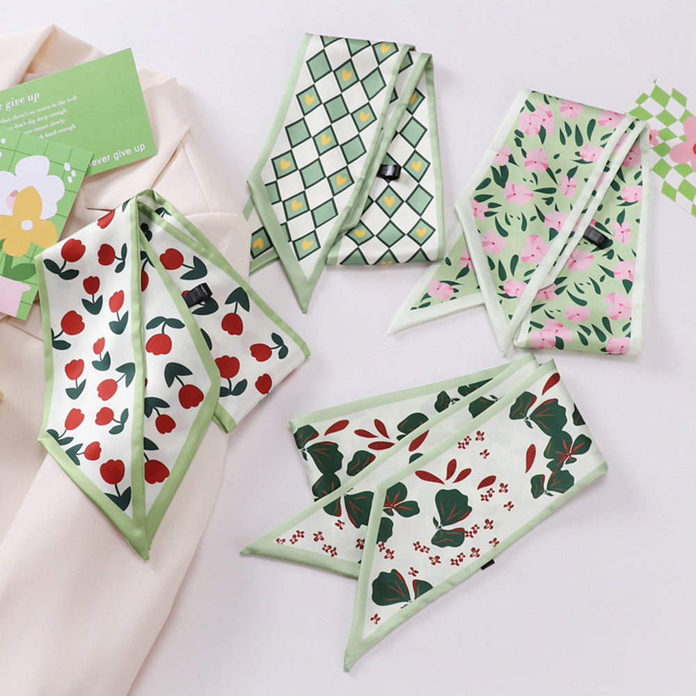 Floral Print Silk Ribbon Scarf Head Hair Handbag Wrap