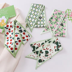 Floral Print Silk Ribbon Scarf Head Hair Handbag Wrap