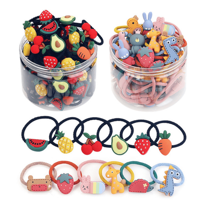 30pcs Flower & Animal Hair Ties Ponytail Holders