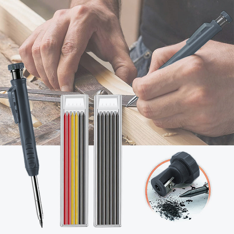 Carpenter Pencil Set with Sharpener 6 Refills Woodwork Tool