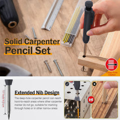 Carpenter Pencil Set with Sharpener 6 Refills Woodwork Tool
