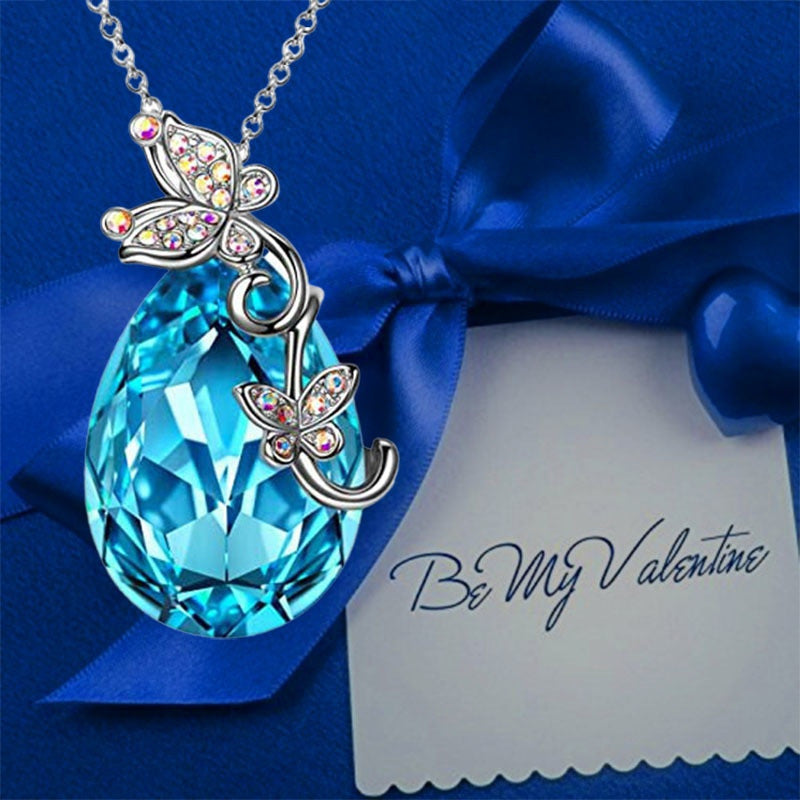 Butterfly Rhinestone Pendant Necklace Decorative Accessories Gift
