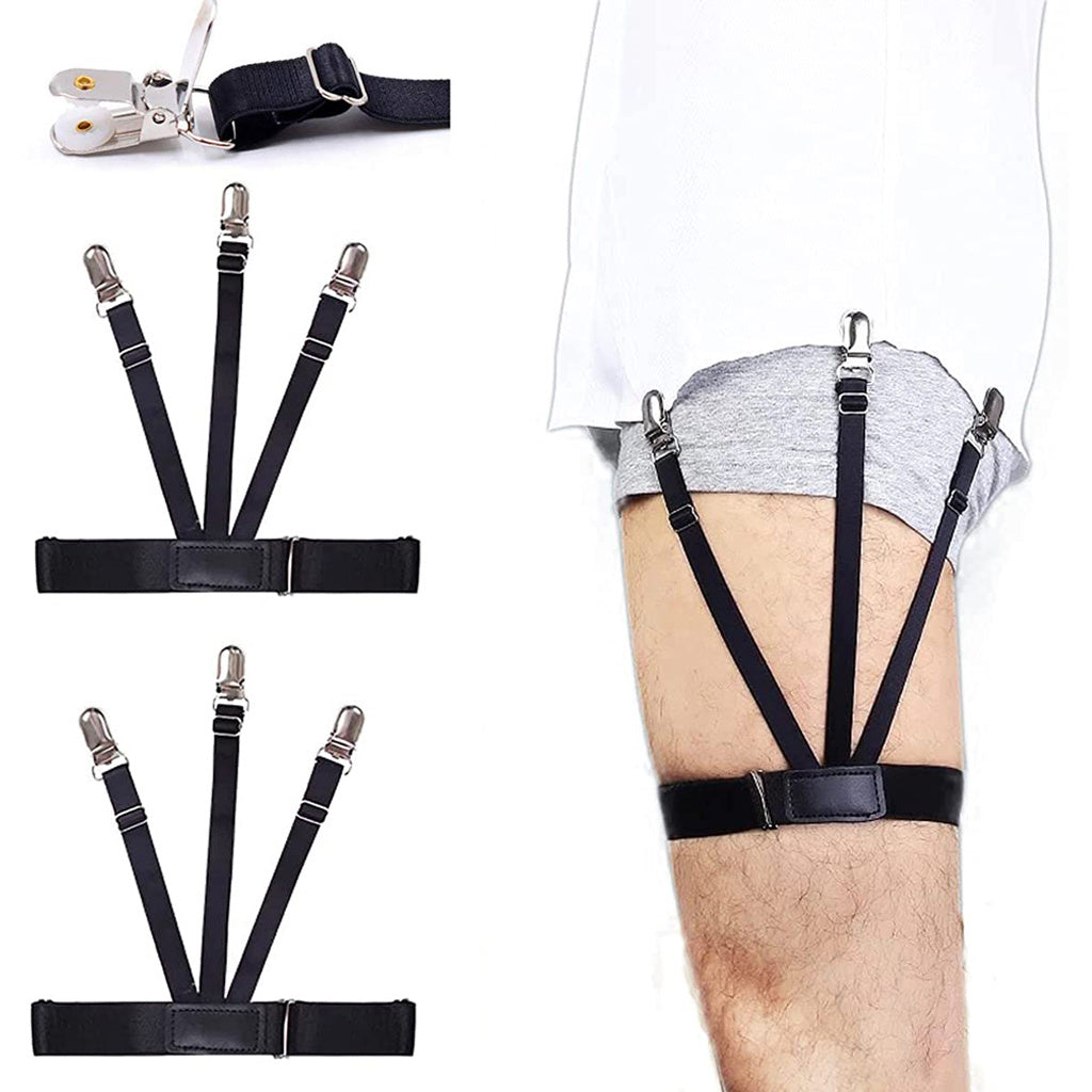 Men's Shirt Stays Adjustable Elastic Shirt Garters with Non-slip Locking Clamps