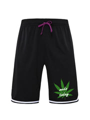 Leaf Pattern Print Comfy Shorts Men Casual Elastic Waist Drawstring Shorts